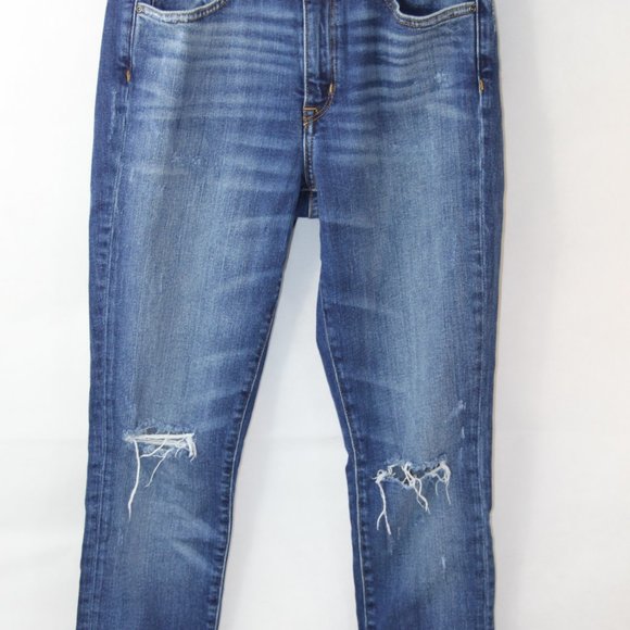 H&M &DENIM SKINNY HIGH WAIST DENIM JEANS SZ 28 DISTRESSED WOMENS RAW HEM COTTON - Picture 2 of 16